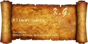 Kliman Gyula névjegykártya